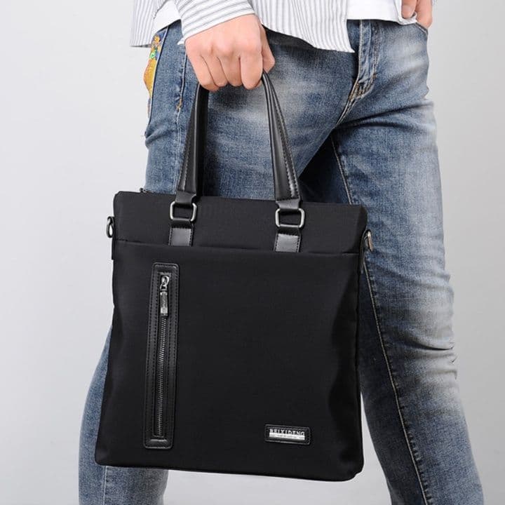 メンズトートバッグ 縦型二層式ジップポケット付きビジネストート