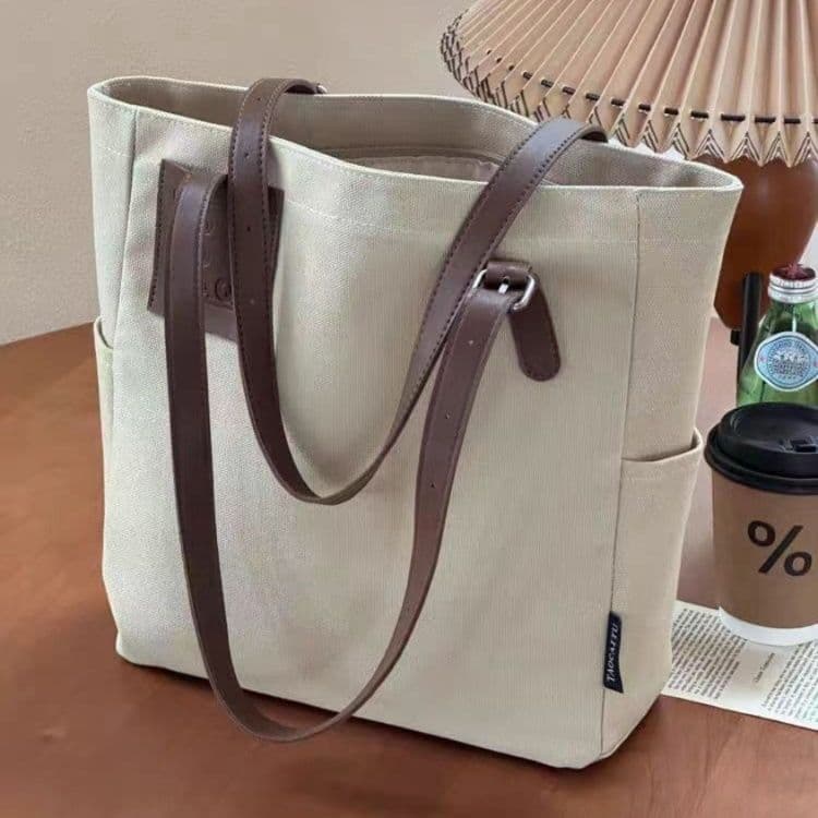 メンズトートバッグ キャンバス地シンプル大容量トートバッグ